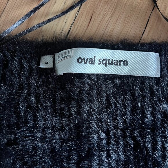 Oval Square Anthropologie Fuzzy Black Cropped Sweater Medium faux wrap v neck - Picture 3 of 12